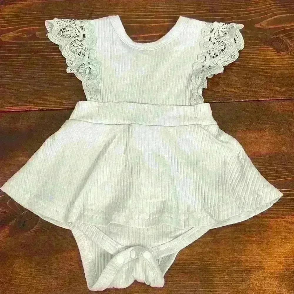 Baby Girl Dress | Pastel Green and Lace Baby Romper - Picture 1 of 5
